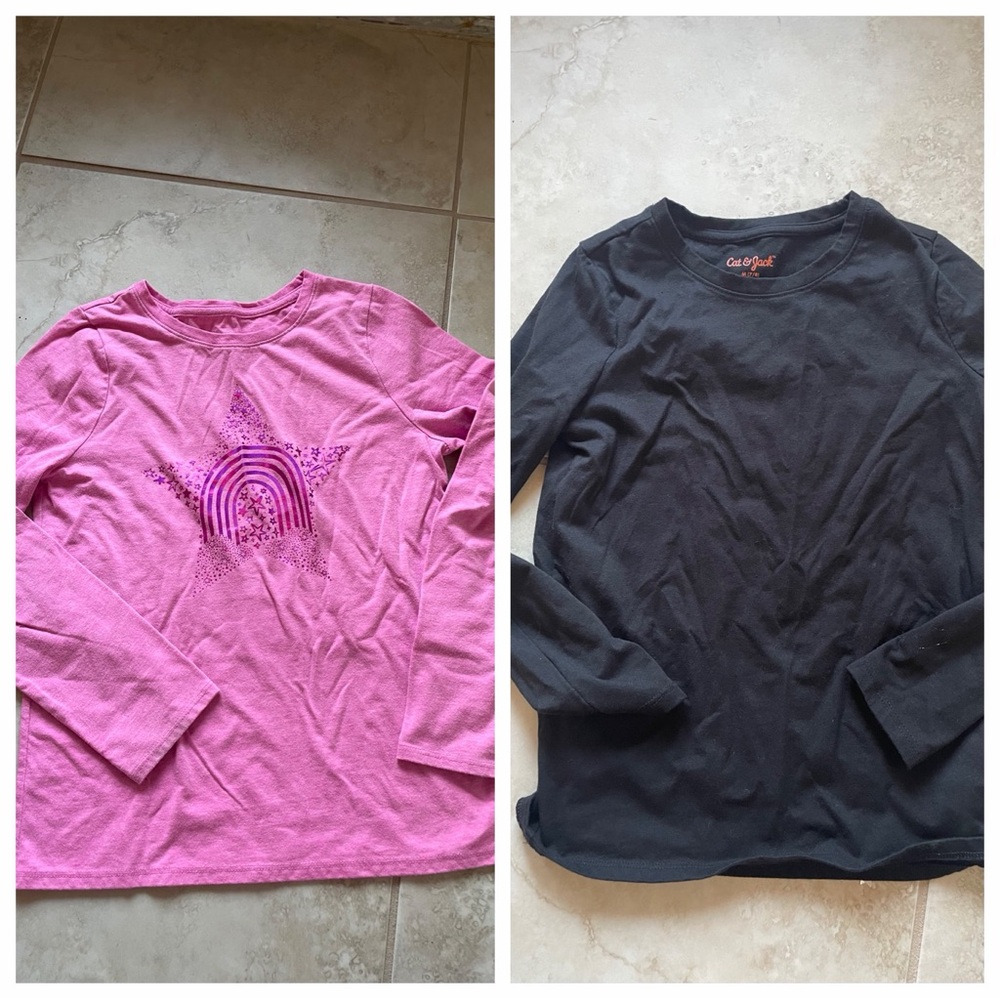 Cat & Jack Pink Star and Black Long Sleeve Tees